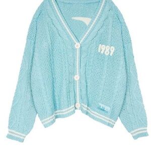 Taylor Swift Light Blue Cable Knit '1989' V‑Neck Cardigan 3XL-4XL